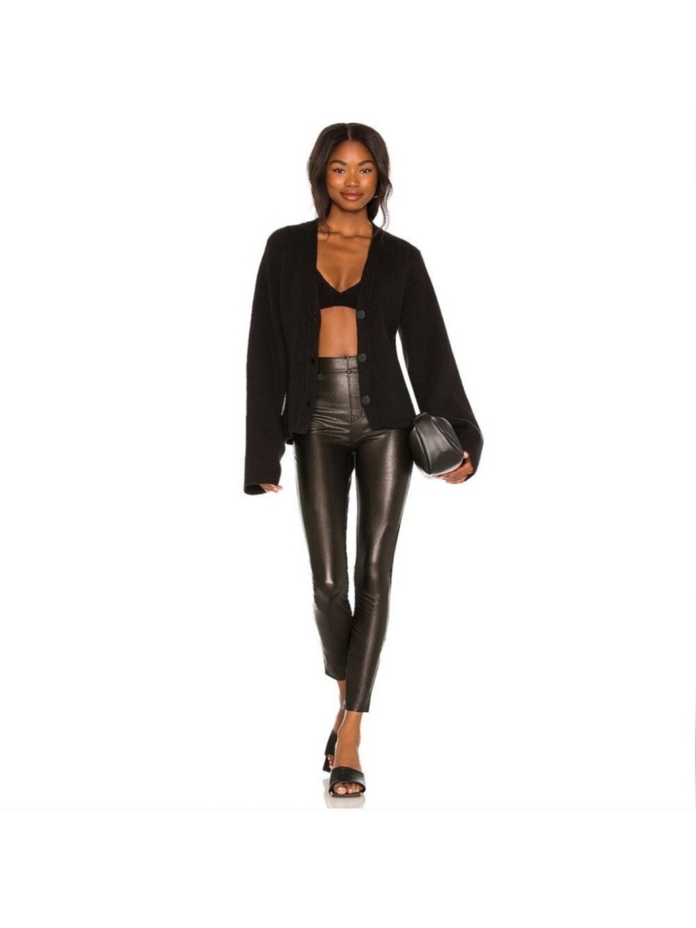 NWT Spanx Mid-Rise Black Faux Leather II Ankle Skinny Pull On Pant, Small Tall